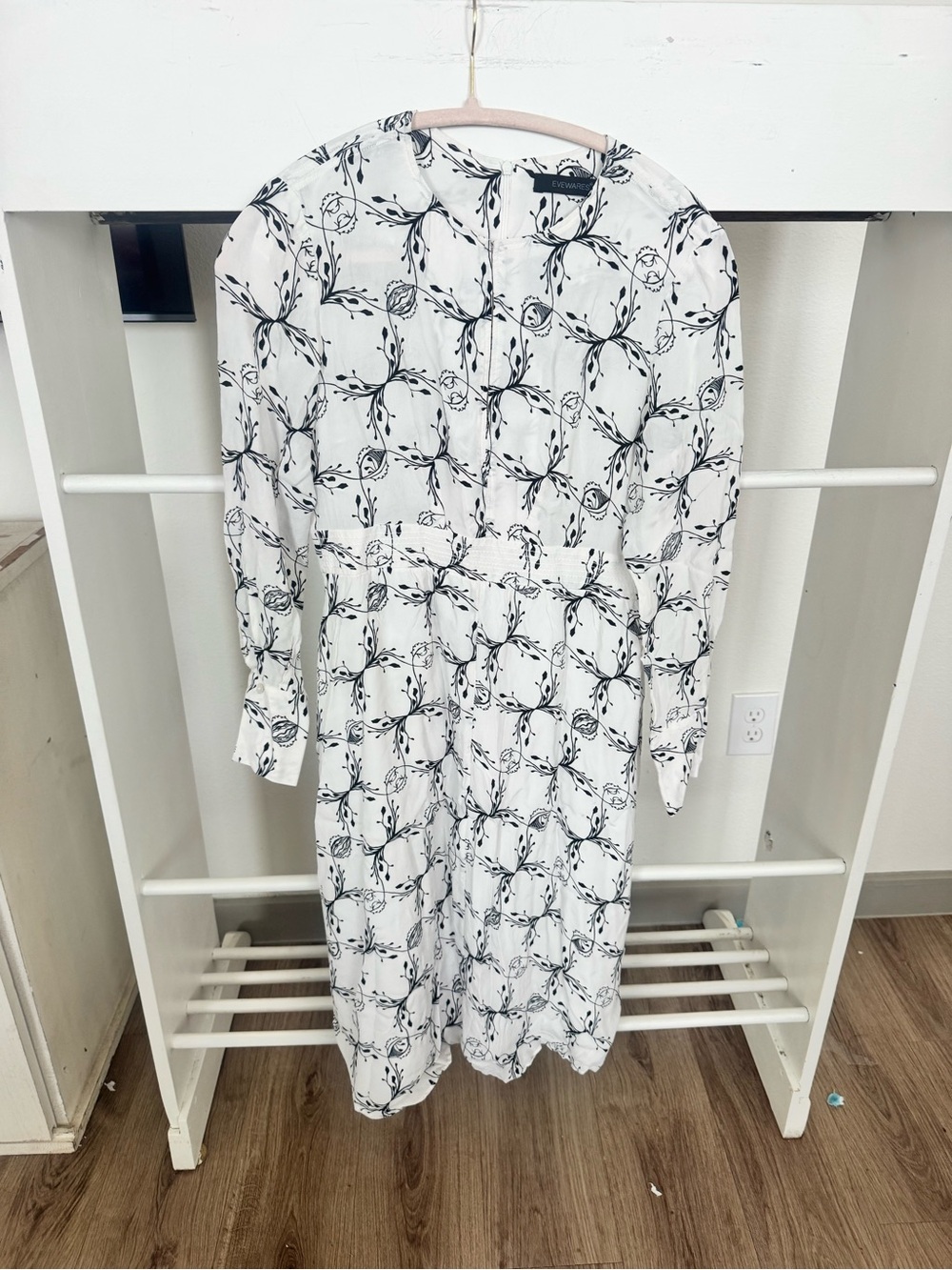 Women's White Floral-Print Long Sleeve Midi Dress by Unknown Brand